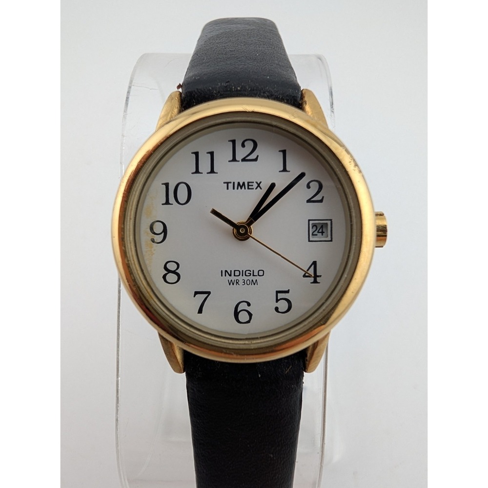 Timex Indiglo Women's Easy Reader Watch 25mm Gold Case Leather Band- New Battery